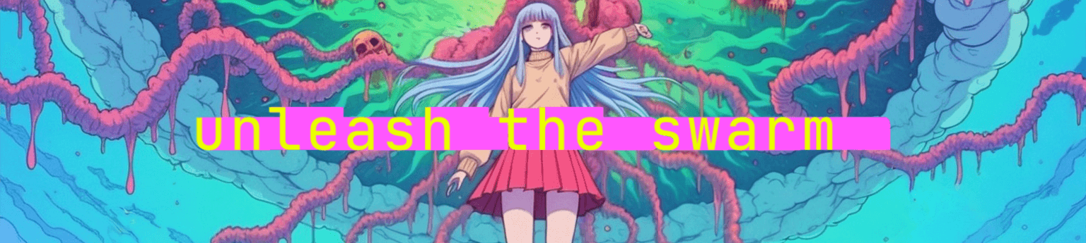 Unleash the Swarm - Psychedelic banner with anime character
